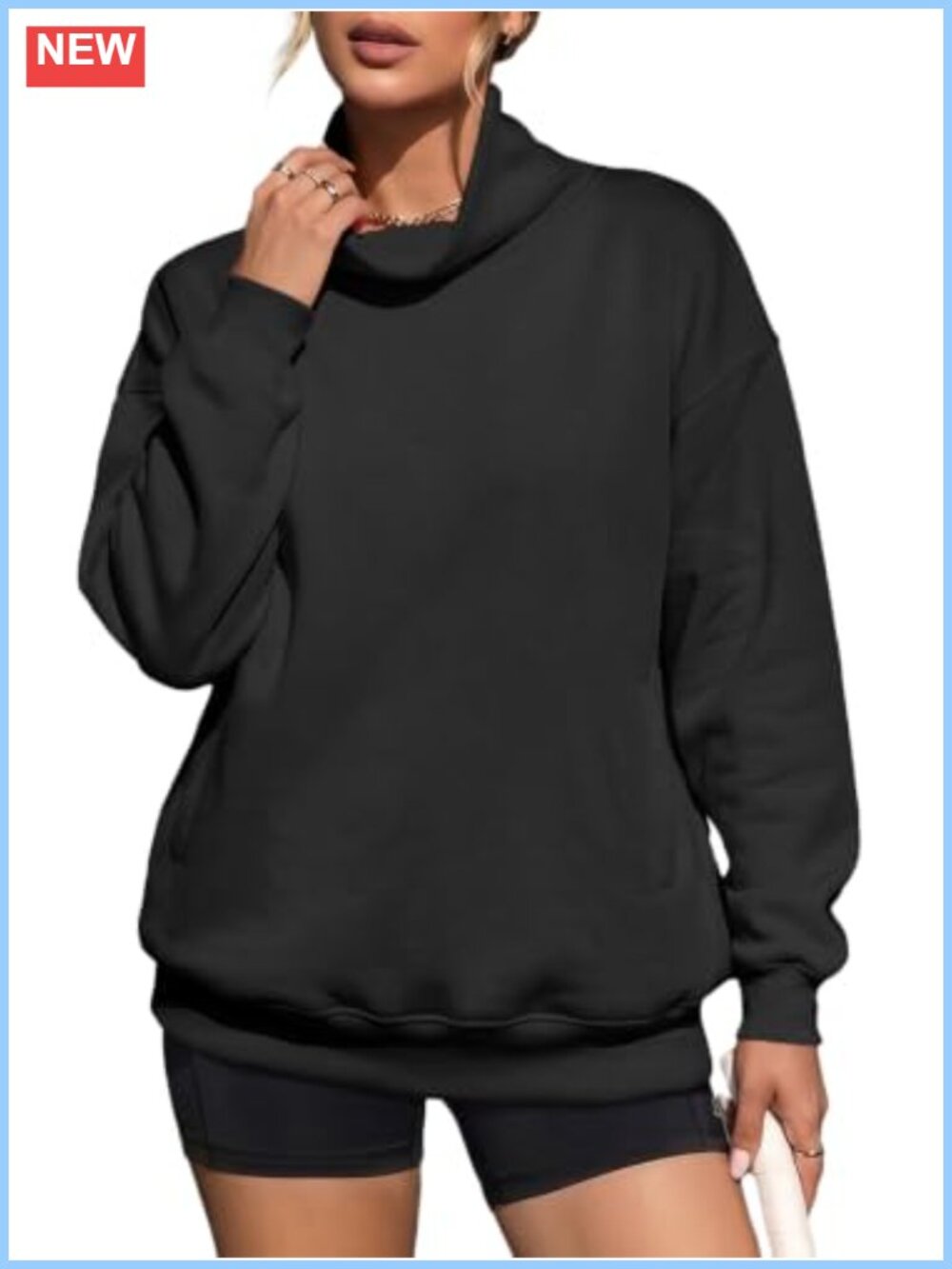 Oversized Turtleneck Sweatshirt Pullover with Pockets Polyester Cotton Fleece
